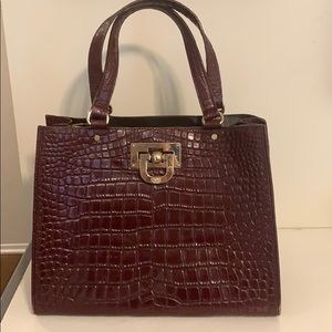DKNY Brown-Burgundy Crocodile-effect Leather Tote
